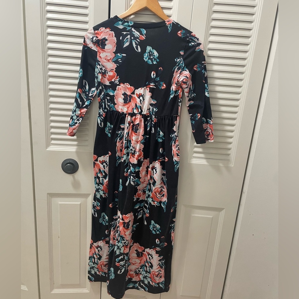 Long black floral dress kids girls